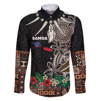 Samoa Siapo Polynesian Art Family Matching Short Sleeve Bodycon Dress and Hawaiian Shirt Tropical Flowers and Tatau Pattern Brown