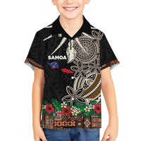 Samoa Siapo Polynesian Art Family Matching Short Sleeve Bodycon Dress and Hawaiian Shirt Tropical Flowers and Tatau Pattern Brown
