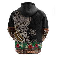 Samoa Siapo Polynesian Art Hoodie Tropical Flowers and Tatau Pattern Brown