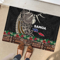 Samoa Siapo Polynesian Art Rubber Doormat Tropical Flowers and Tatau Pattern Brown