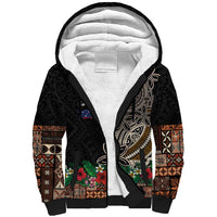 Samoa Siapo Polynesian Art Sherpa Hoodie Tropical Flowers and Tatau Pattern Brown