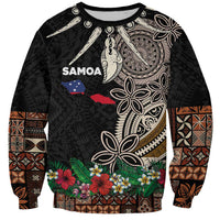Samoa Siapo Polynesian Art Sweatshirt Tropical Flowers and Tatau Pattern Brown