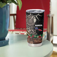 Samoa Siapo Polynesian Art Tumbler Cup Tropical Flowers and Tatau Pattern Brown LT03 - Polynesian Pride