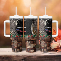 Samoa Siapo Polynesian Art Tumbler With Handle Tropical Flowers and Tatau Pattern Brown LT03 - Polynesian Pride