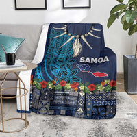 Samoa Siapo Polynesian Art Blanket Tropical Flowers and Tatau Pattern Navy