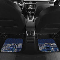Samoa Siapo Polynesian Art Car Mats Tropical Flowers and Tatau Pattern Navy