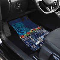 Samoa Siapo Polynesian Art Car Mats Tropical Flowers and Tatau Pattern Navy