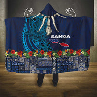 Samoa Siapo Polynesian Art Hooded Blanket Tropical Flowers and Tatau Pattern Navy
