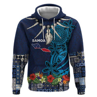 Samoa Siapo Polynesian Art Hoodie Tropical Flowers and Tatau Pattern Navy
