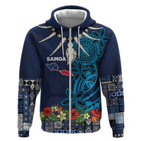Samoa Siapo Polynesian Art Hoodie Tropical Flowers and Tatau Pattern Navy