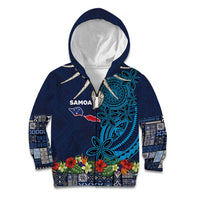 Samoa Siapo Polynesian Art Kid Hoodie Tropical Flowers and Tatau Pattern Navy