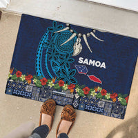 Samoa Siapo Polynesian Art Rubber Doormat Tropical Flowers and Tatau Pattern Navy