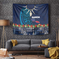 Samoa Siapo Polynesian Art Tapestry Tropical Flowers and Tatau Pattern Navy