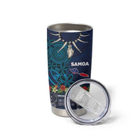 Samoa Siapo Polynesian Art Tumbler Cup Tropical Flowers and Tatau Pattern Navy LT03 - Polynesian Pride