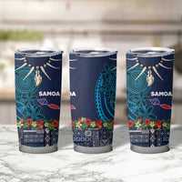 Samoa Siapo Polynesian Art Tumbler Cup Tropical Flowers and Tatau Pattern Navy LT03 - Polynesian Pride