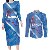 Samoa Independence Day Couples Matching Long Sleeve Bodycon Dress and Long Sleeve Button Shirt Anniversary 63th-Siapo Art