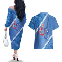 Samoa Independence Day Couples Matching Off The Shoulder Long Sleeve Dress and Hawaiian Shirt Anniversary 63th-Siapo Art