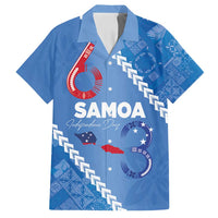 Samoa Independence Day Family Matching Off Shoulder Maxi Dress and Hawaiian Shirt Anniversary 63th-Siapo Art LT03 Dad's Shirt - Short Sleeve Blue - Polynesian Pride