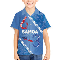 Samoa Independence Day Family Matching Off Shoulder Maxi Dress and Hawaiian Shirt Anniversary 63th-Siapo Art LT03 Son's Shirt Blue - Polynesian Pride