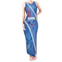 Samoa Independence Day Tank Maxi Dress Anniversary 63th-Siapo Art LT03 Women Blue - Polynesian Pride
