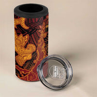 Hawaiian Volcano and Shark 4 in 1 Can Cooler Tumbler Polynesian and Hibiscus Pattern Lava Color