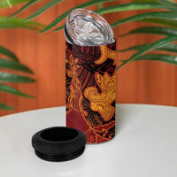 Hawaiian Volcano and Shark 4 in 1 Can Cooler Tumbler Polynesian and Hibiscus Pattern Lava Color