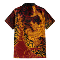 Hawaiian Volcano and Shark Family Matching Mermaid Dress and Hawaiian Shirt Polynesian and Hibiscus Pattern Lava Color