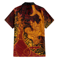 Hawaiian Volcano and Shark Hawaiian Shirt Polynesian and Hibiscus Pattern Lava Color