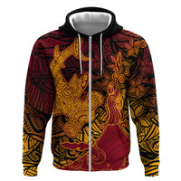 Hawaiian Volcano and Shark Hoodie Polynesian and Hibiscus Pattern Lava Color
