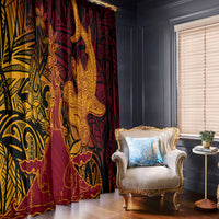 Hawaiian Volcano and Shark Window Curtain Polynesian and Hibiscus Pattern Lava Color LT03 - Polynesian Pride