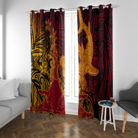Hawaiian Volcano and Shark Window Curtain Polynesian and Hibiscus Pattern Lava Color LT03 With Grommets Red - Polynesian Pride