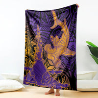 Hawaiian Volcano and Shark Blanket Polynesian and Hibiscus Pattern Purple Yellow Gradient LT03 - Polynesian Pride
