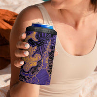 Hawaiian Volcano and Shark 4 in 1 Can Cooler Tumbler Polynesian and Hibiscus Pattern Purple Yellow Gradient