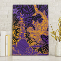 Hawaiian Volcano and Shark Canvas Wall Art Polynesian and Hibiscus Pattern Purple Yellow Gradient LT03 Without Frame Purple - Polynesian Pride