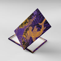 Hawaiian Volcano and Shark Canvas Wall Art Polynesian and Hibiscus Pattern Purple Yellow Gradient LT03 With Frame Purple - Polynesian Pride