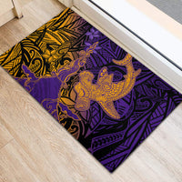 Hawaiian Volcano and Shark Rubber Doormat Polynesian and Hibiscus Pattern Purple Yellow Gradient LT03 - Polynesian Pride