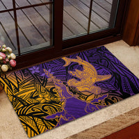 Hawaiian Volcano and Shark Rubber Doormat Polynesian and Hibiscus Pattern Purple Yellow Gradient LT03 - Polynesian Pride