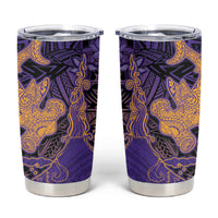Hawaiian Volcano and Shark Tumbler Cup Polynesian and Hibiscus Pattern Purple Yellow Gradient