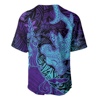 Hawaiian Volcano and Shark Baseball Jersey Polynesian and Hibiscus Pattern Purple Cyan Gradient LT03 - Polynesian Pride