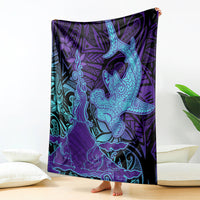 Hawaiian Volcano and Shark Blanket Polynesian and Hibiscus Pattern Purple Cyan Gradient LT03 - Polynesian Pride