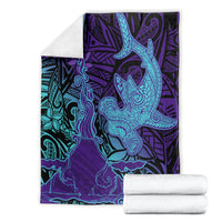 Hawaiian Volcano and Shark Blanket Polynesian and Hibiscus Pattern Purple Cyan Gradient LT03 - Polynesian Pride