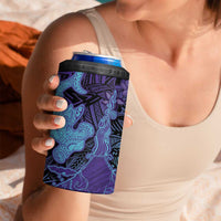 Hawaiian Volcano and Shark 4 in 1 Can Cooler Tumbler Polynesian and Hibiscus Pattern Purple Cyan Gradient