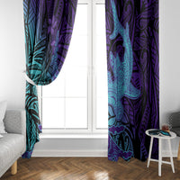 Hawaiian Volcano and Shark Window Curtain Polynesian and Hibiscus Pattern Purple Cyan Gradient LT03 - Polynesian Pride