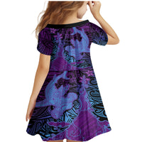 Hawaiian Volcano and Shark Family Matching Mermaid Dress and Hawaiian Shirt Polynesian and Hibiscus Pattern Violet Gradient