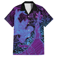 Hawaiian Volcano and Shark Family Matching Tank Maxi Dress and Hawaiian Shirt Polynesian and Hibiscus Pattern Violet Gradient