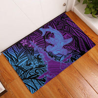 Hawaiian Volcano and Shark Rubber Doormat Polynesian and Hibiscus Pattern Violet Gradient LT03 Violet - Polynesian Pride