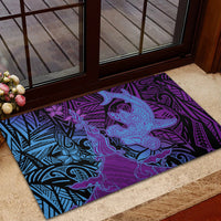 Hawaiian Volcano and Shark Rubber Doormat Polynesian and Hibiscus Pattern Violet Gradient LT03 - Polynesian Pride