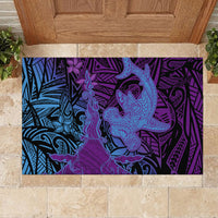 Hawaiian Volcano and Shark Rubber Doormat Polynesian and Hibiscus Pattern Violet Gradient LT03 - Polynesian Pride