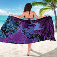 Hawaiian Volcano and Shark Sarong Polynesian and Hibiscus Pattern Violet Gradient
