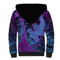 Hawaiian Volcano and Shark Sherpa Hoodie Polynesian and Hibiscus Pattern Violet Gradient
